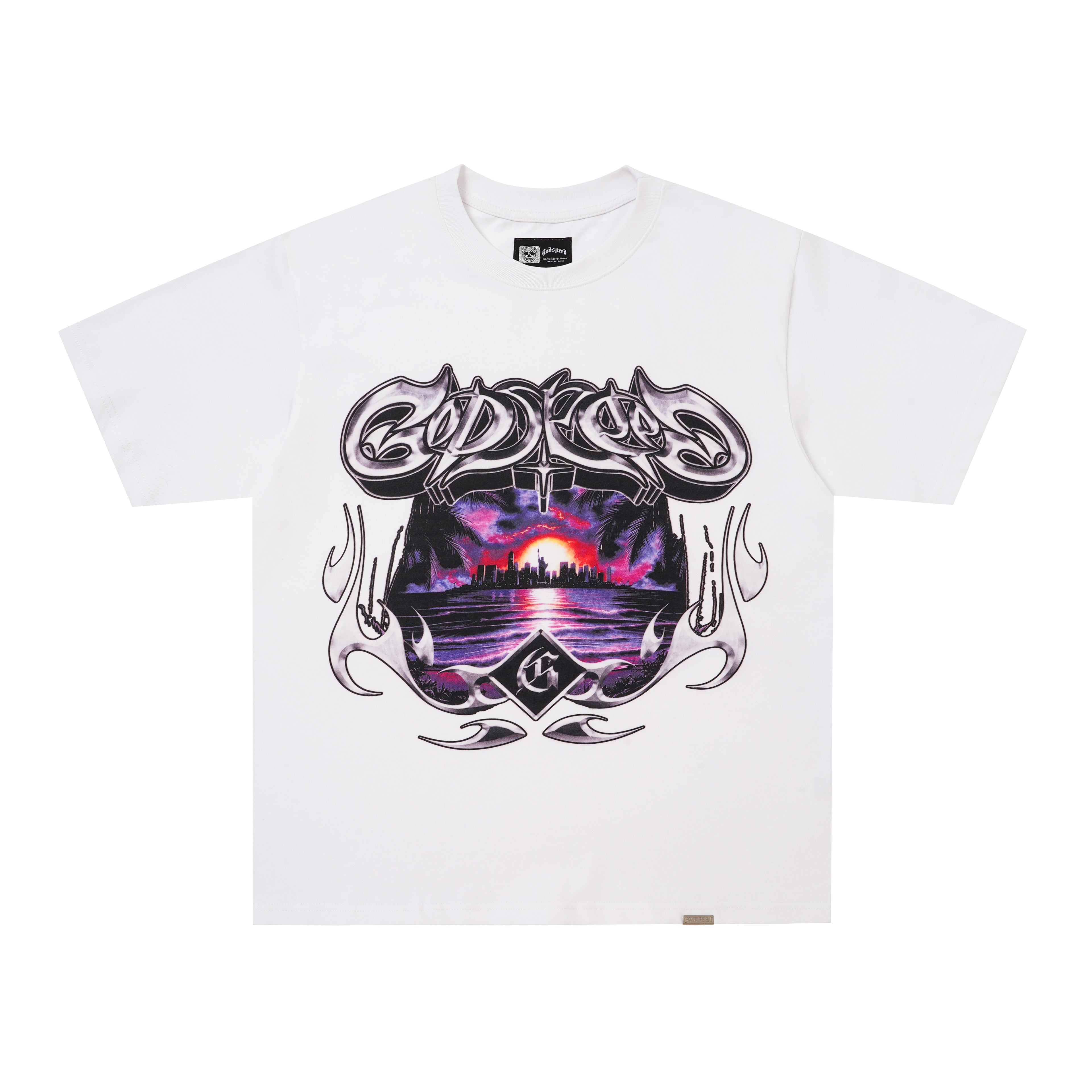 Godspeed Flame Graphic White T‑Shirt