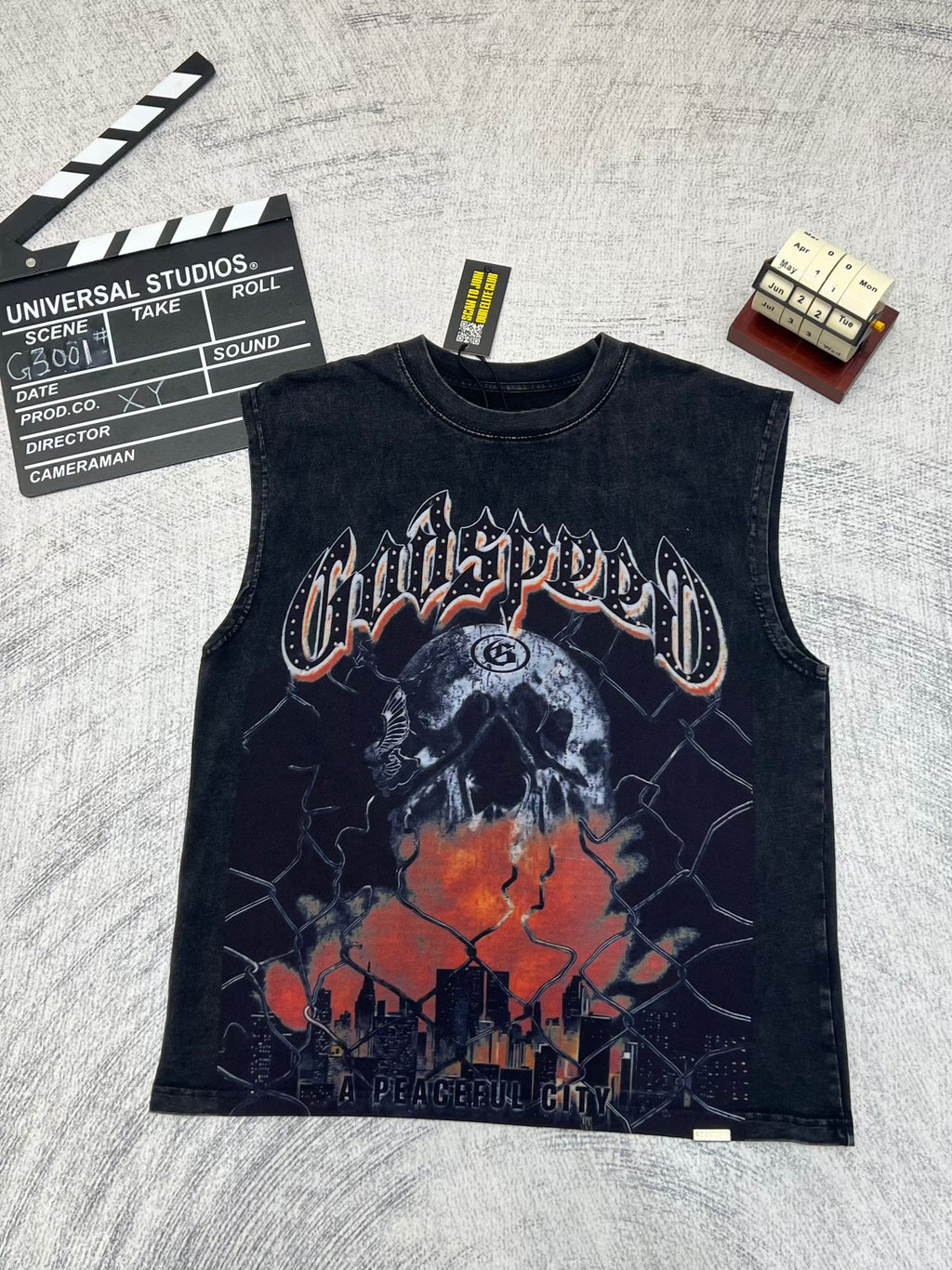 Godspeed Skull Graphic Black Washed Tank Top