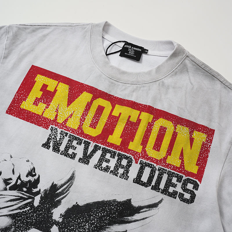 MIXED EMOTION Eagle Print Washed‑Grey T‑Shirt