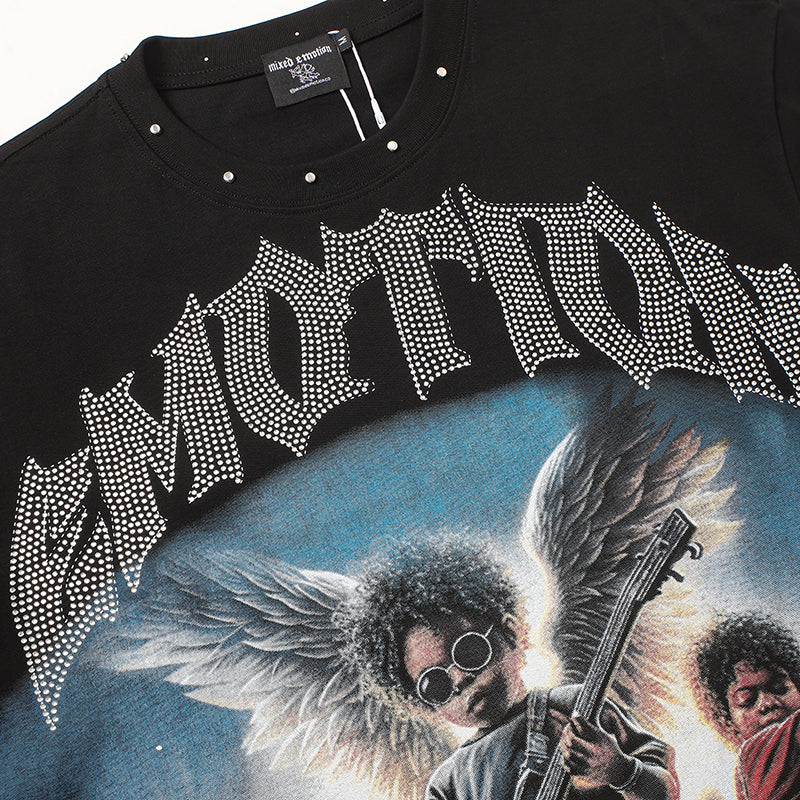 MIXED EMOTION Angel Rider Graphic Black T‑Shirt
