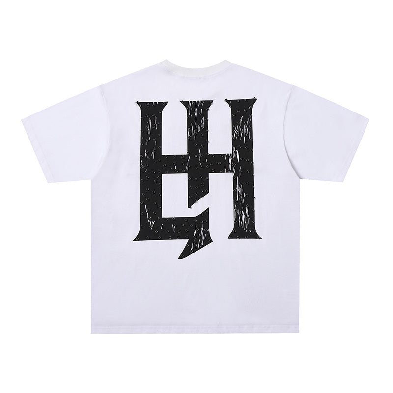 Life Hustlers White Distressed H‑Logo T‑Shirt