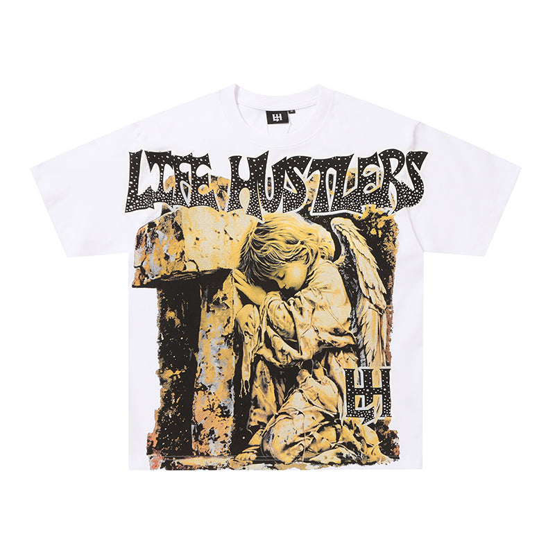 Life Hustlers Angel Portrait Graphic White T‑Shirt