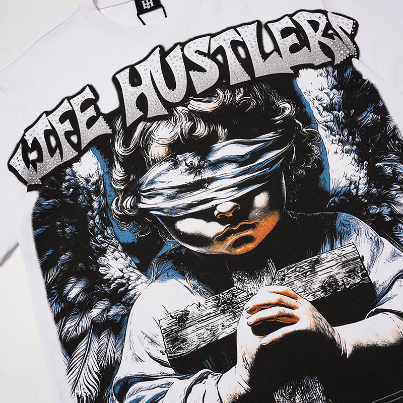 Life Hustlers Blind‑Folded Angel Graphic White T‑Shirt