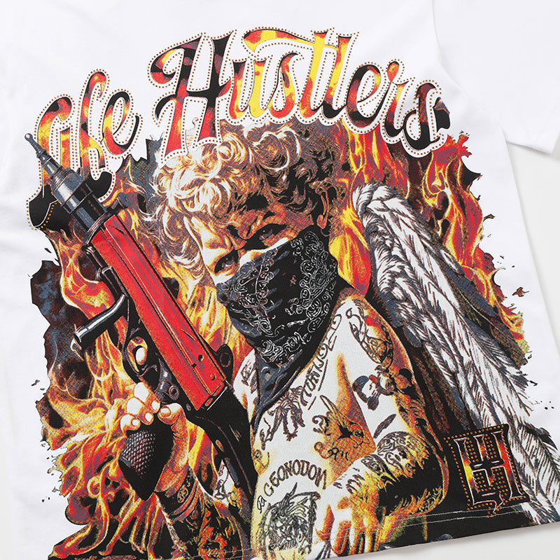Life Hustlers Fire Angel Graphic White Tee