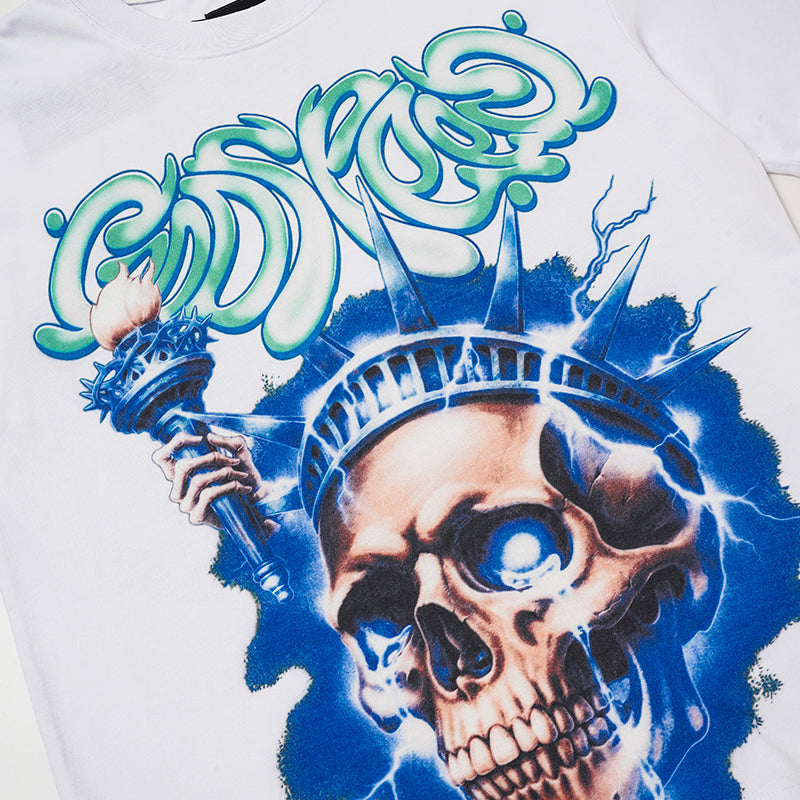Godspeed Blue Flame Skull Graphic T‑Shirt