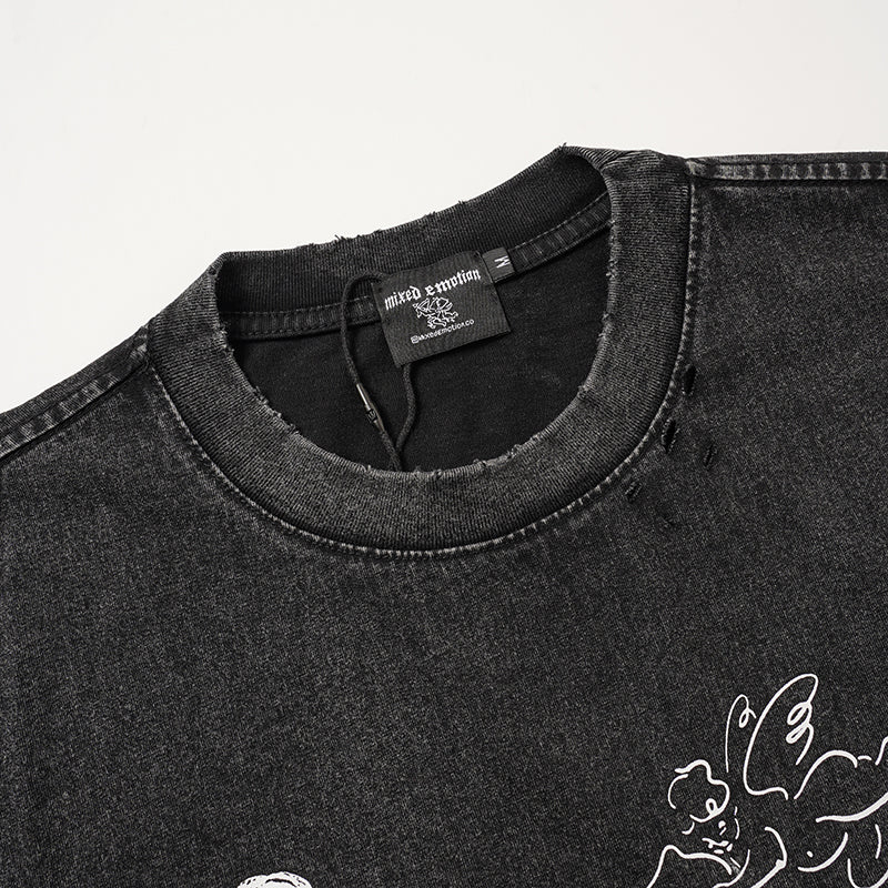 MIXED EMOTION Skull Cross Graphic Black T‑Shirt