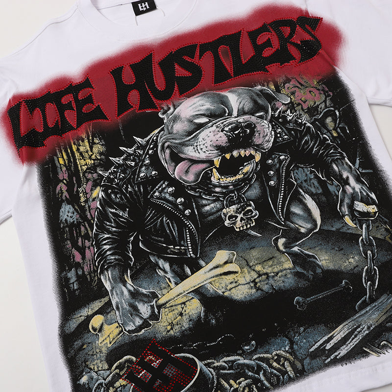 Life Hustlers Vintage Skull Graphic White T‑Shirt