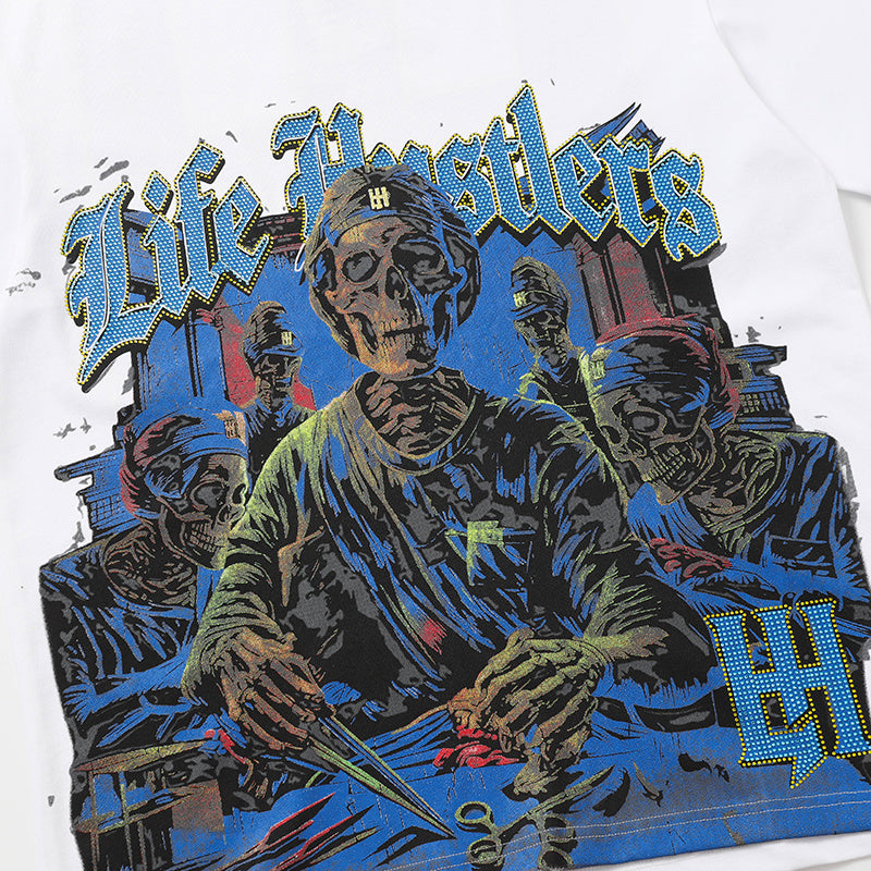 Life Hustlers Skeleton Graphic White Tee