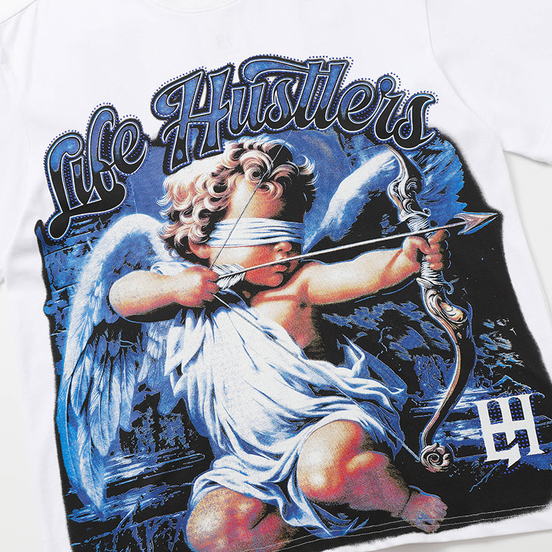 Life Hustlers Blue Cupid Graphic White Tee