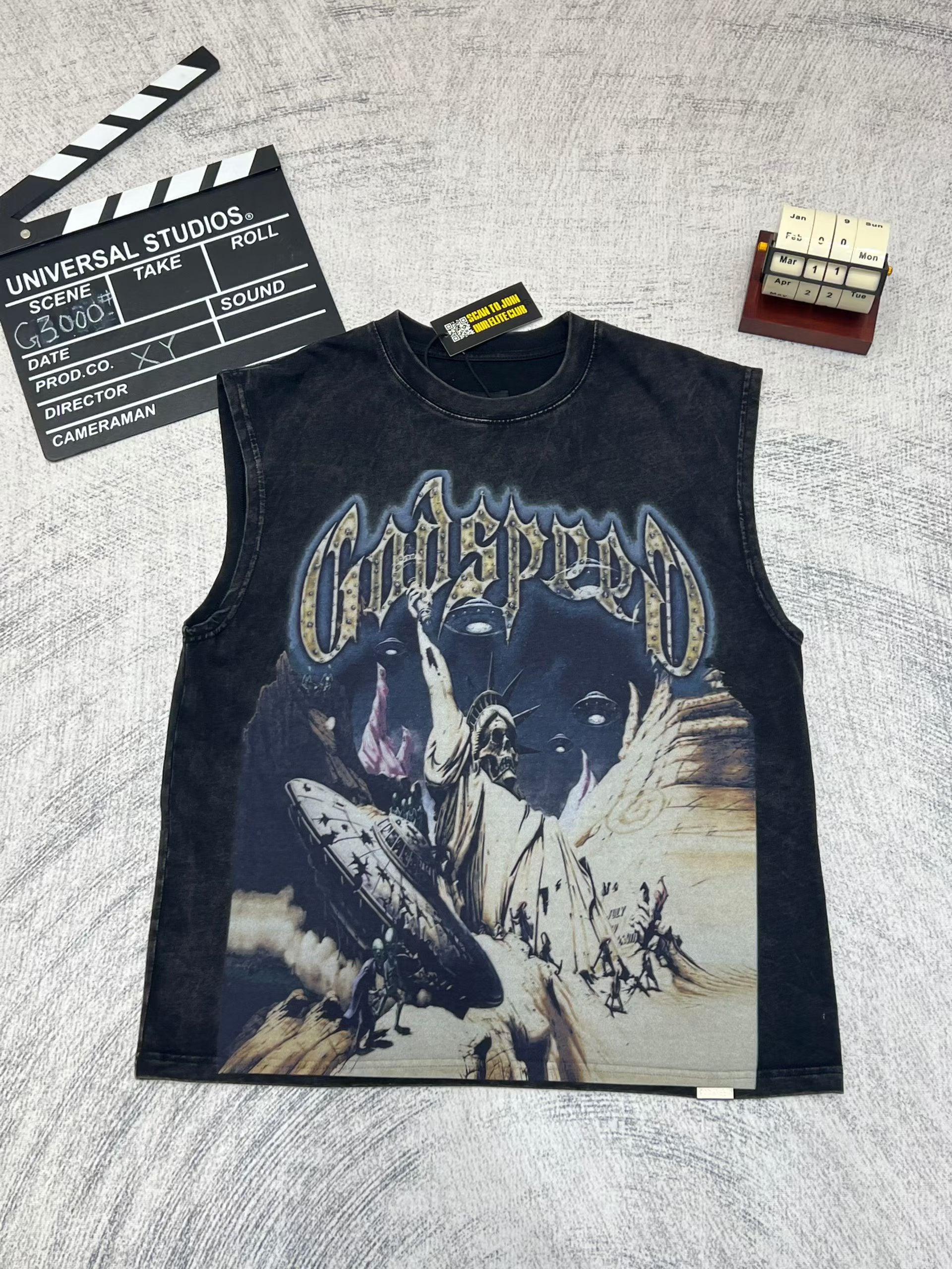 Godspeed Eagle Graphic Black Washed Tank Top