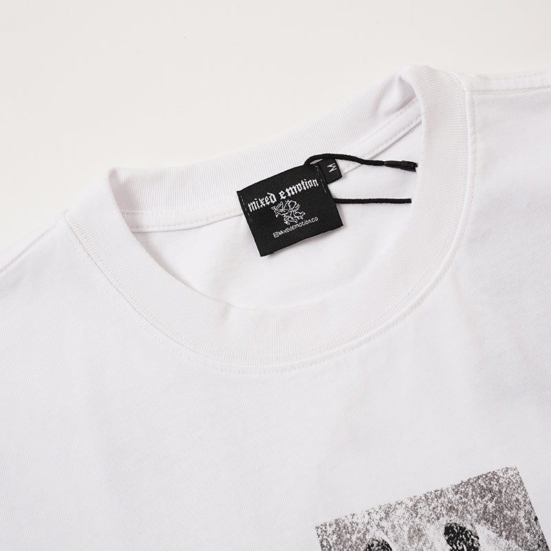 MIXED EMOTION Purple Rhinestone Cross White T‑Shirt