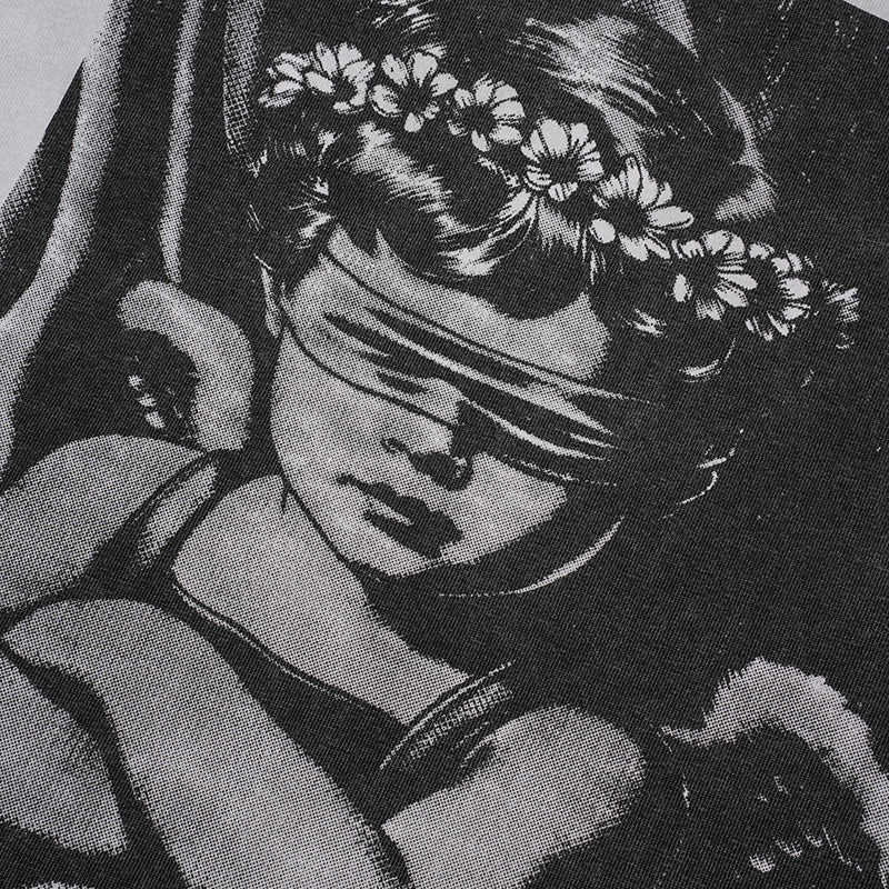 MIXED EMOTION Angel Portrait Washed Grey T‑Shirt
