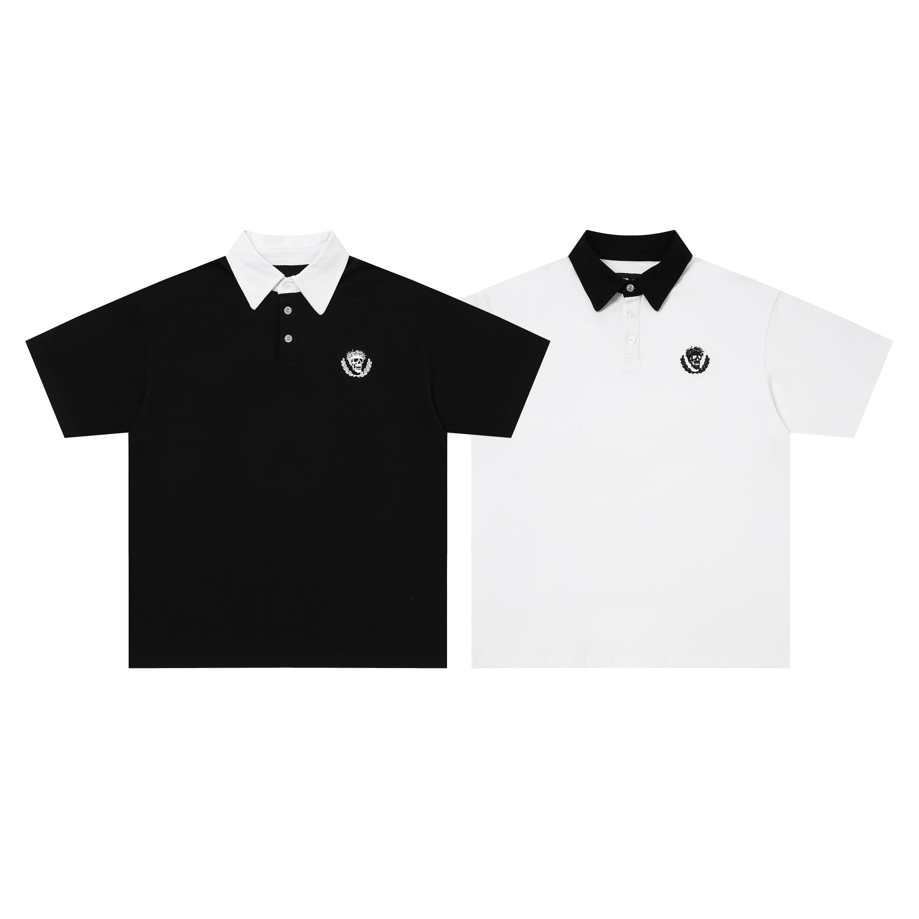 Godspeed Skull‑Laurel Two‑Tone Contrast Collar Polo Shirt