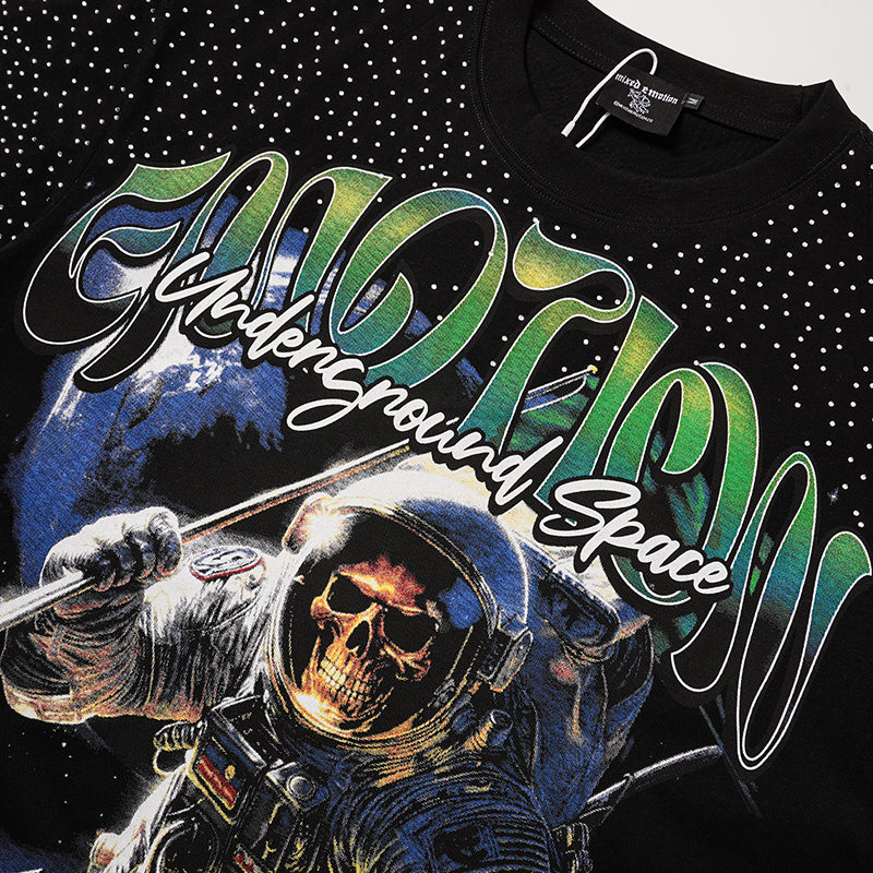 MIXED EMOTION Astronaut Rhinestone Black T‑Shirt
