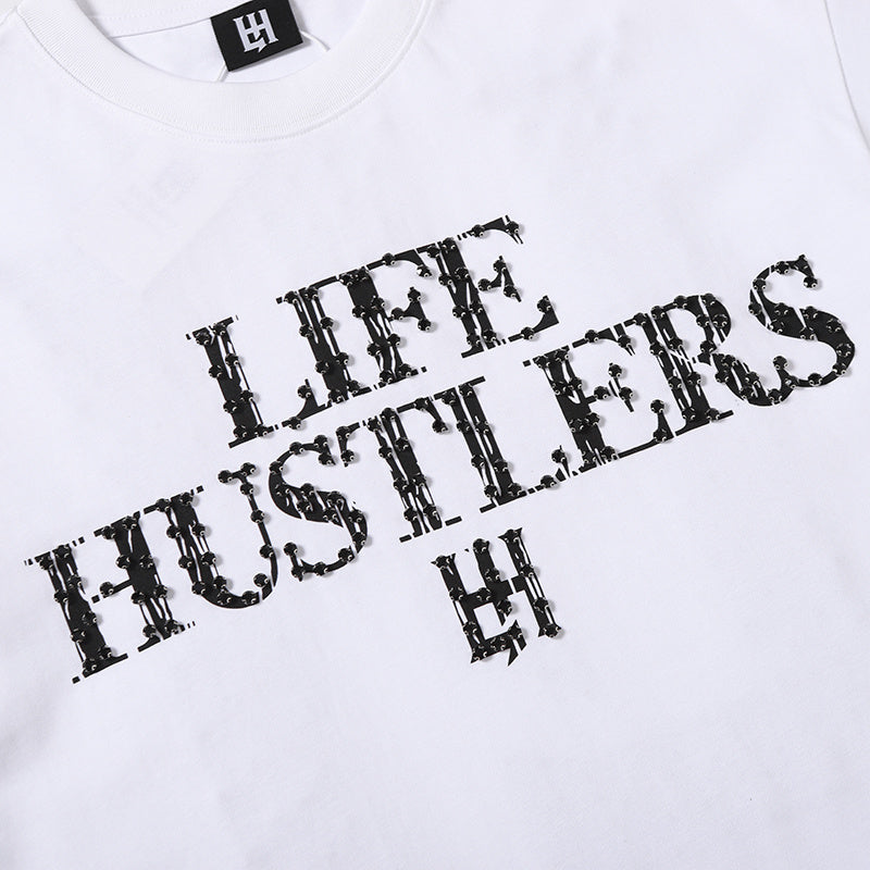 Life Hustlers White Distressed H‑Logo T‑Shirt