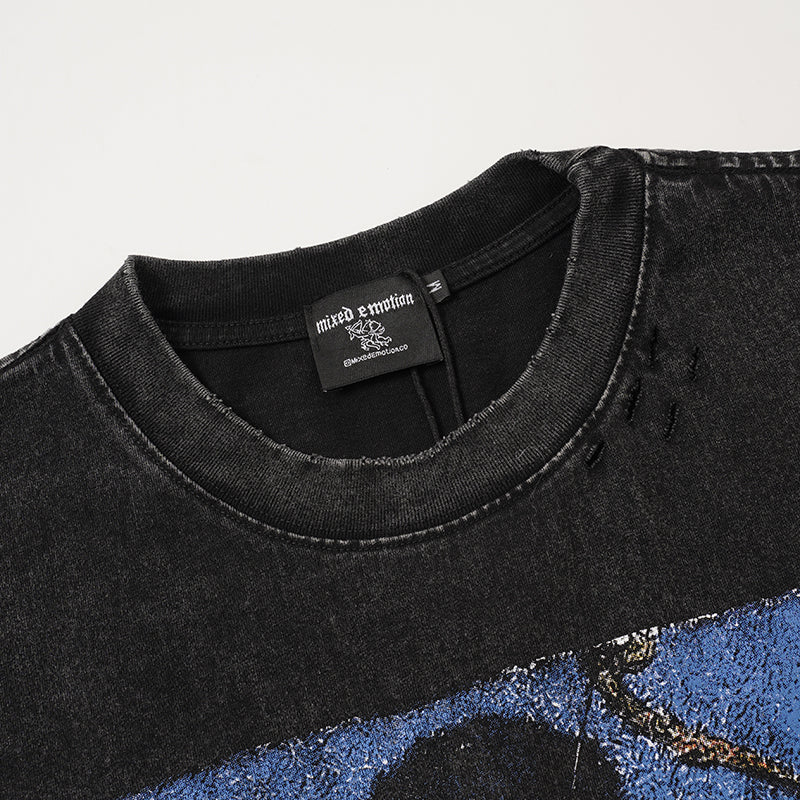 MIXED EMOTION Vintage Portrait Graphic Black T‑Shirt