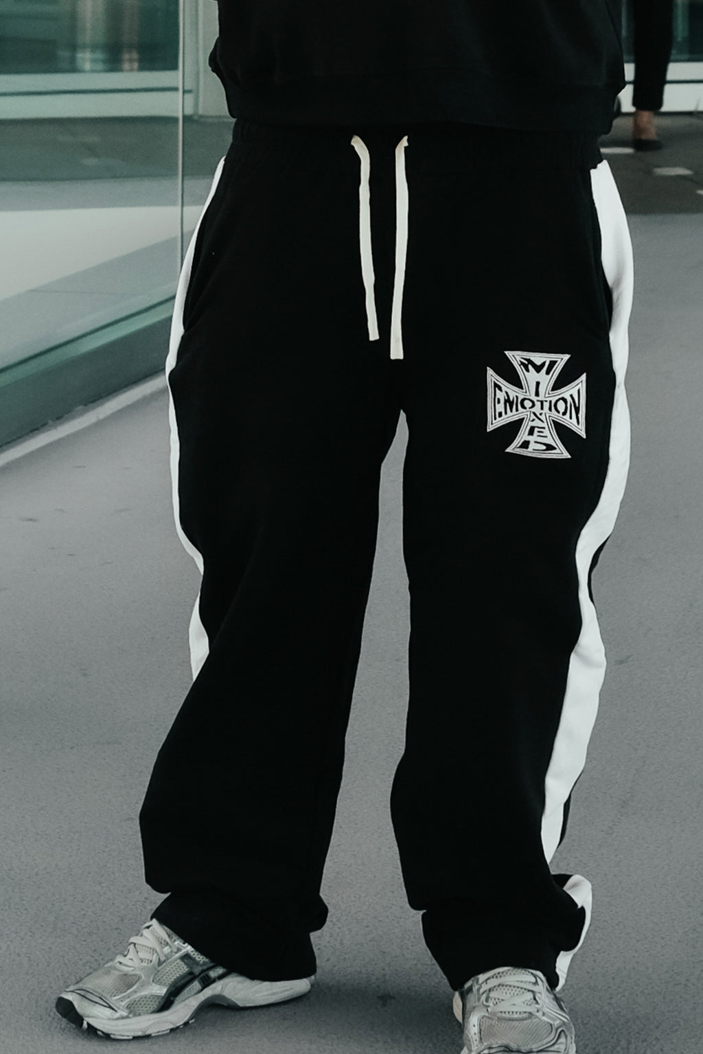 MIXED EMOTION Cross Logo Side‑Stripe Track Pants