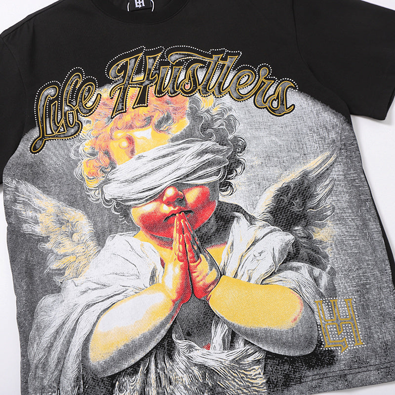 Life Hustlers Praying Angel Graphic Black Tee