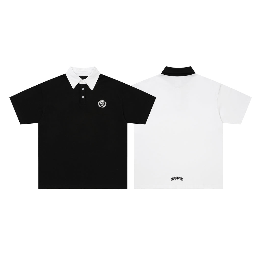 Godspeed Skull‑Laurel Two‑Tone Contrast Collar Polo Shirt