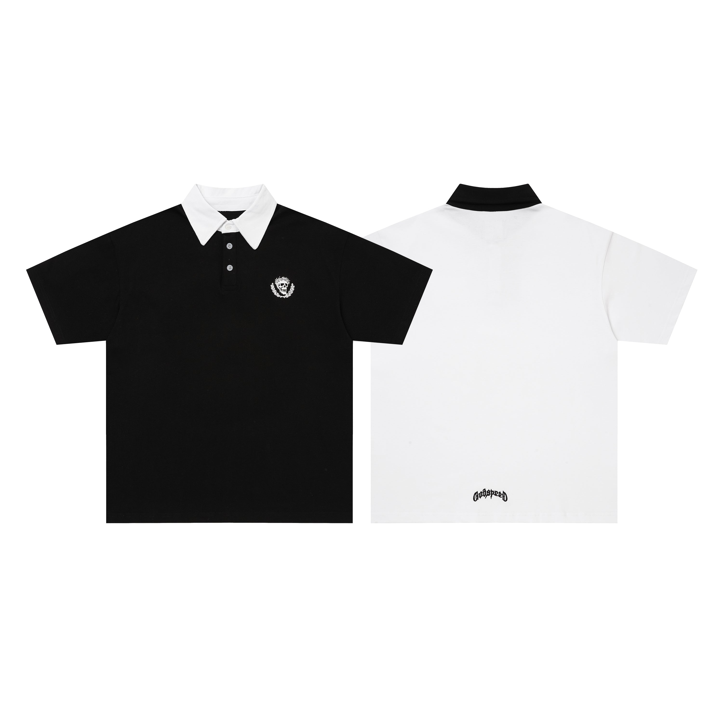 Godspeed Skull‑Laurel Two‑Tone Contrast Collar Polo Shirt