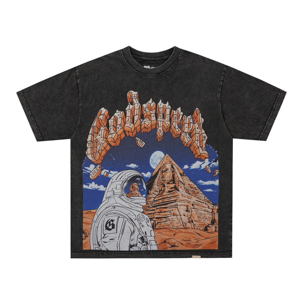 Godspeed Mountain Landscape Graphic Vintage‑Wash T‑Shirt