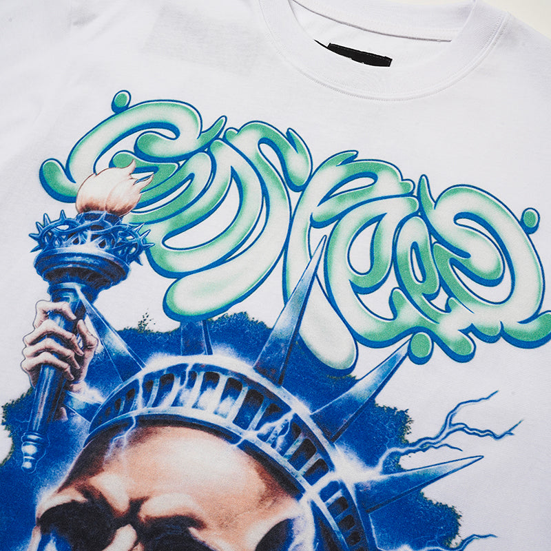 Godspeed Blue Flame Skull Graphic T‑Shirt