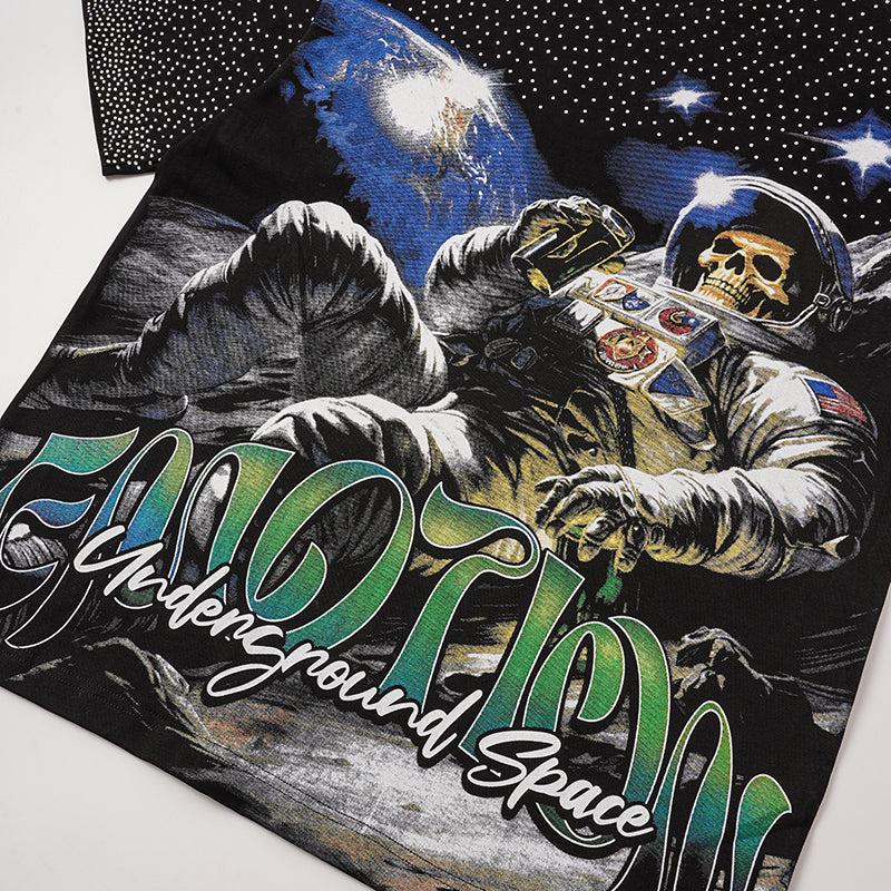 MIXED EMOTION Astronaut Rhinestone Black T‑Shirt