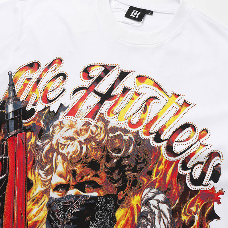 Life Hustlers Fire Angel Graphic White Tee