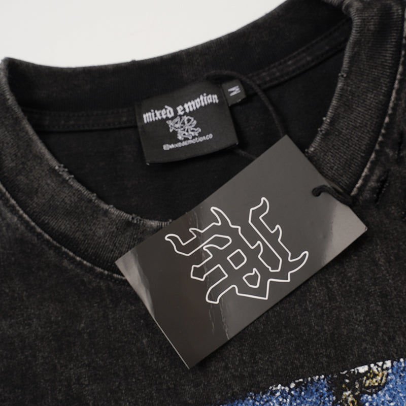 MIXED EMOTION Vintage Portrait Graphic Black T‑Shirt