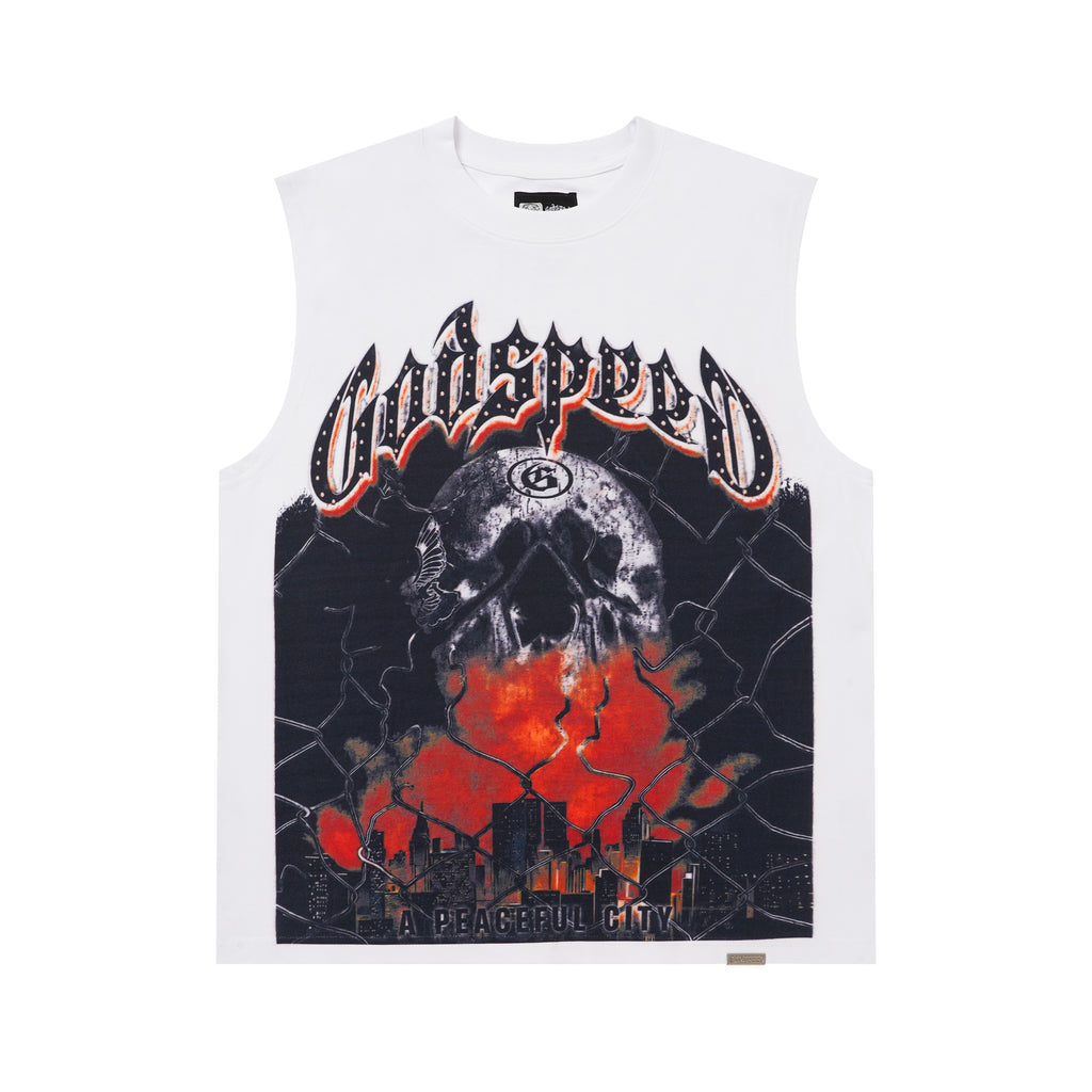 Godspeed Skull Graphic White Tank Top