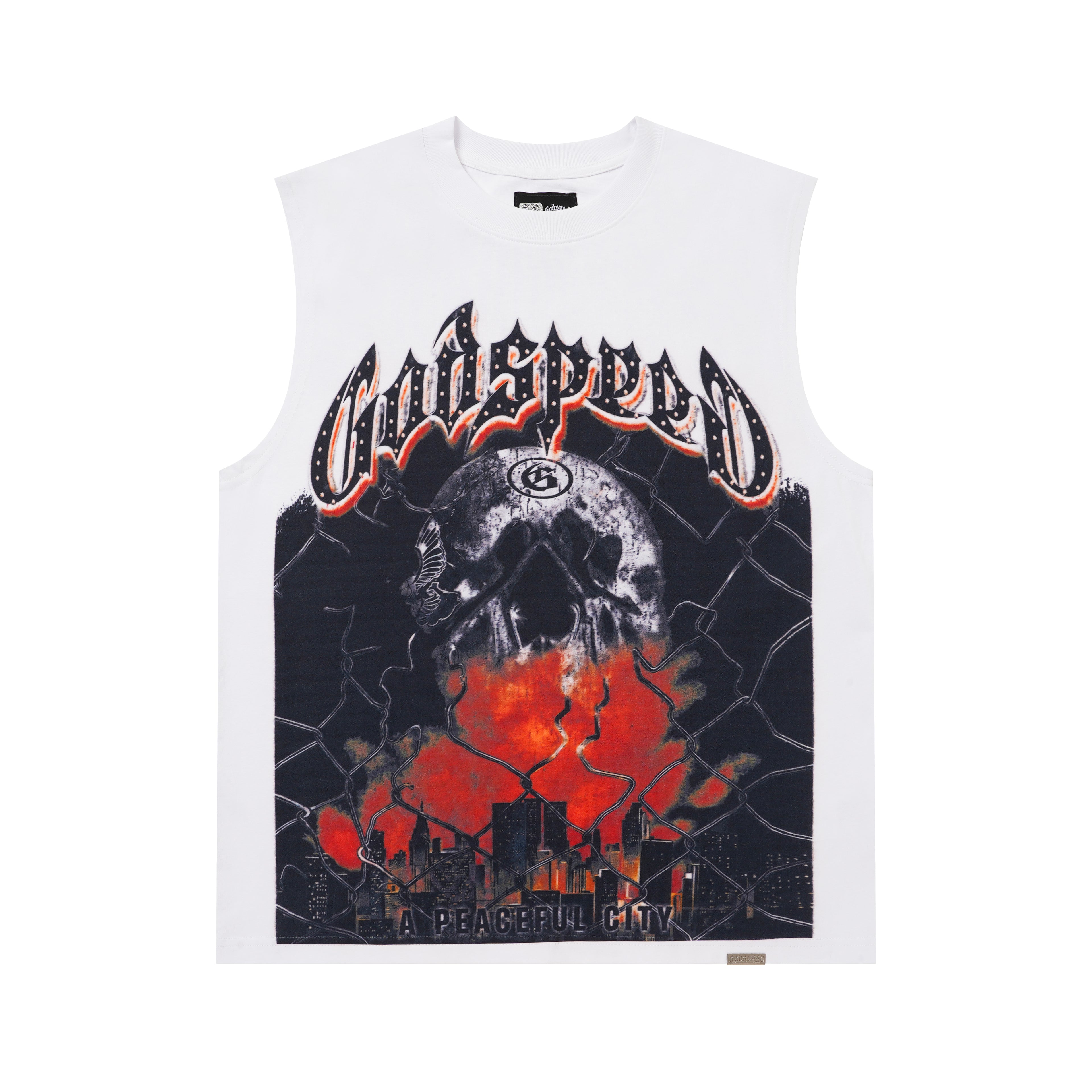 Godspeed Skull Graphic White Tank Top