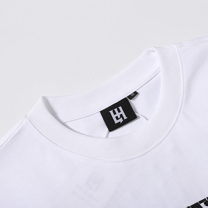 Life Hustlers White Distressed H‑Logo T‑Shirt