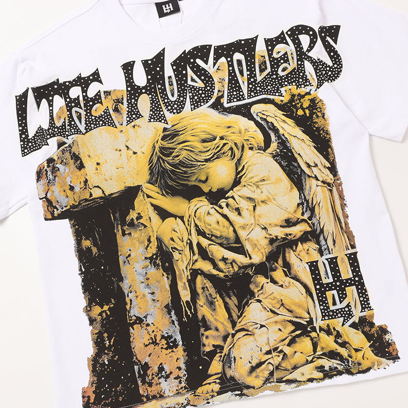 Life Hustlers Angel Portrait Graphic White T‑Shirt