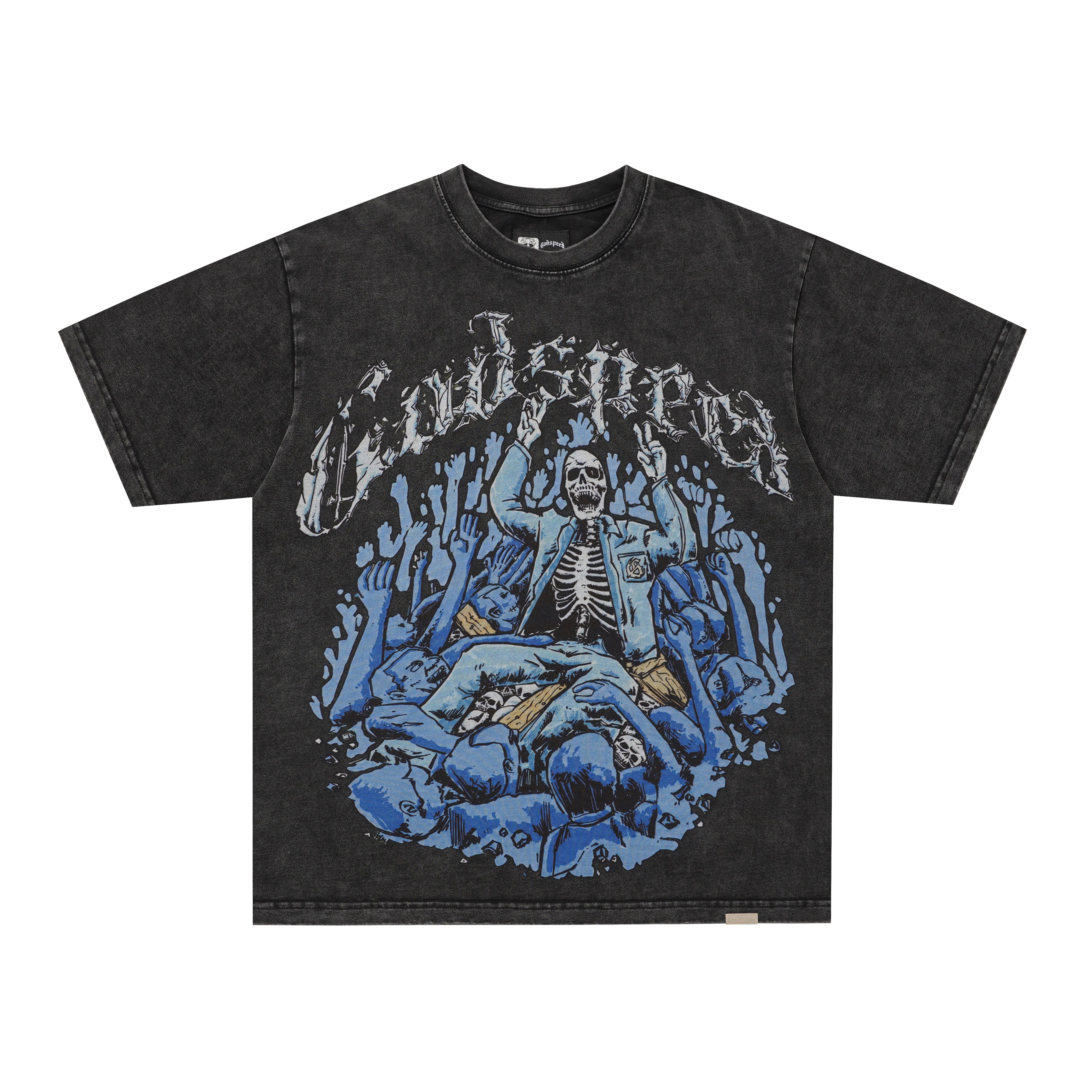 Godspeed Blue Skull Graphic Black T‑Shirt