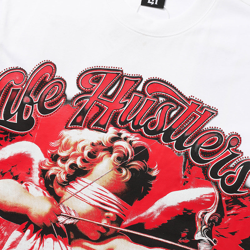 Life Hustlers Red Angel Graphic White T‑Shirt