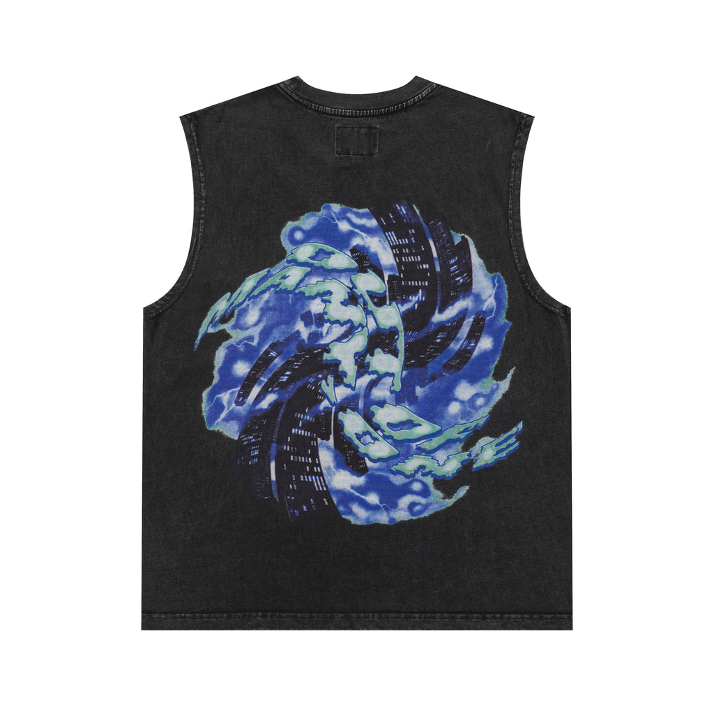 Godspeed Blue‑Flame Skull Print 2‑Color Tank Top