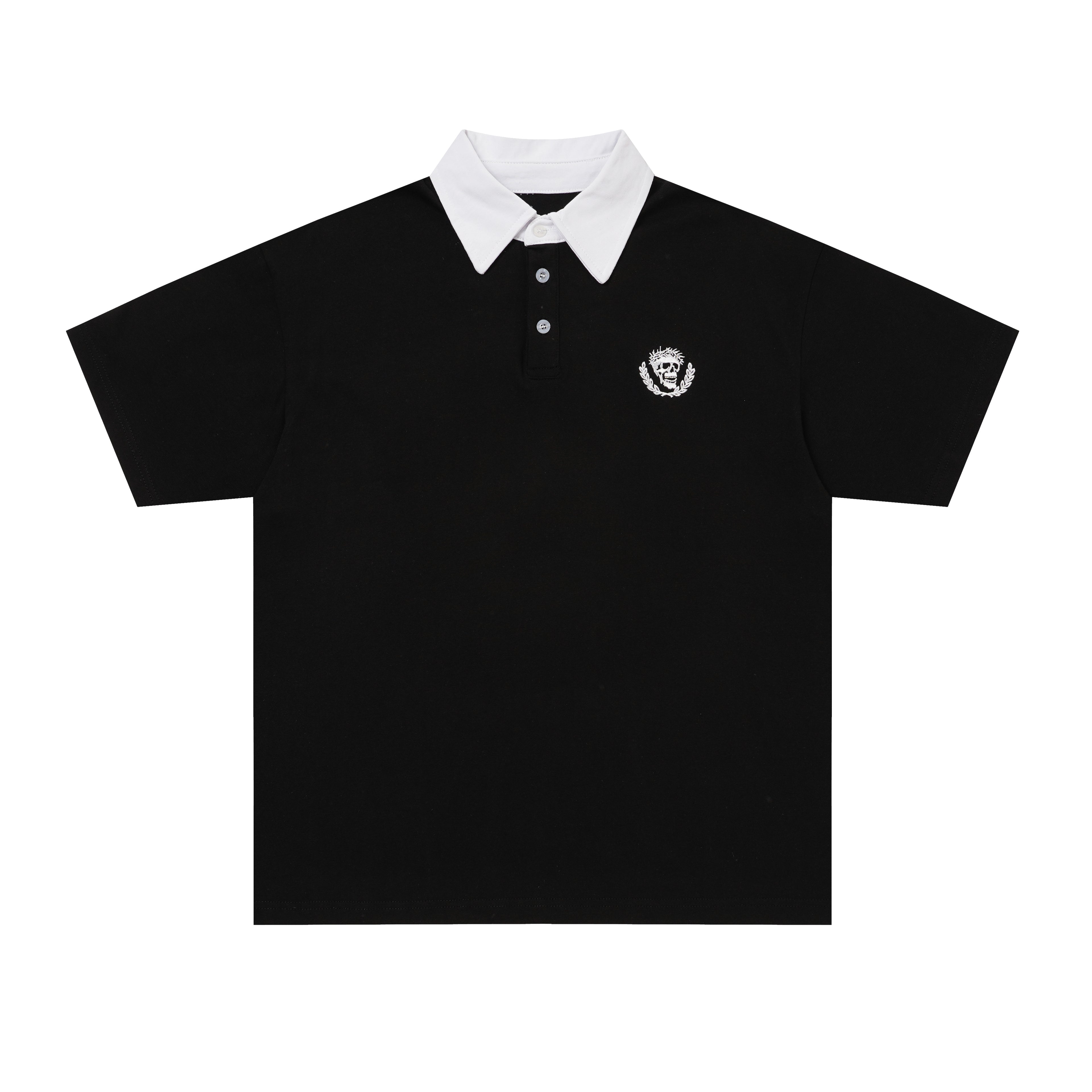 Godspeed Skull‑Laurel Two‑Tone Contrast Collar Polo Shirt