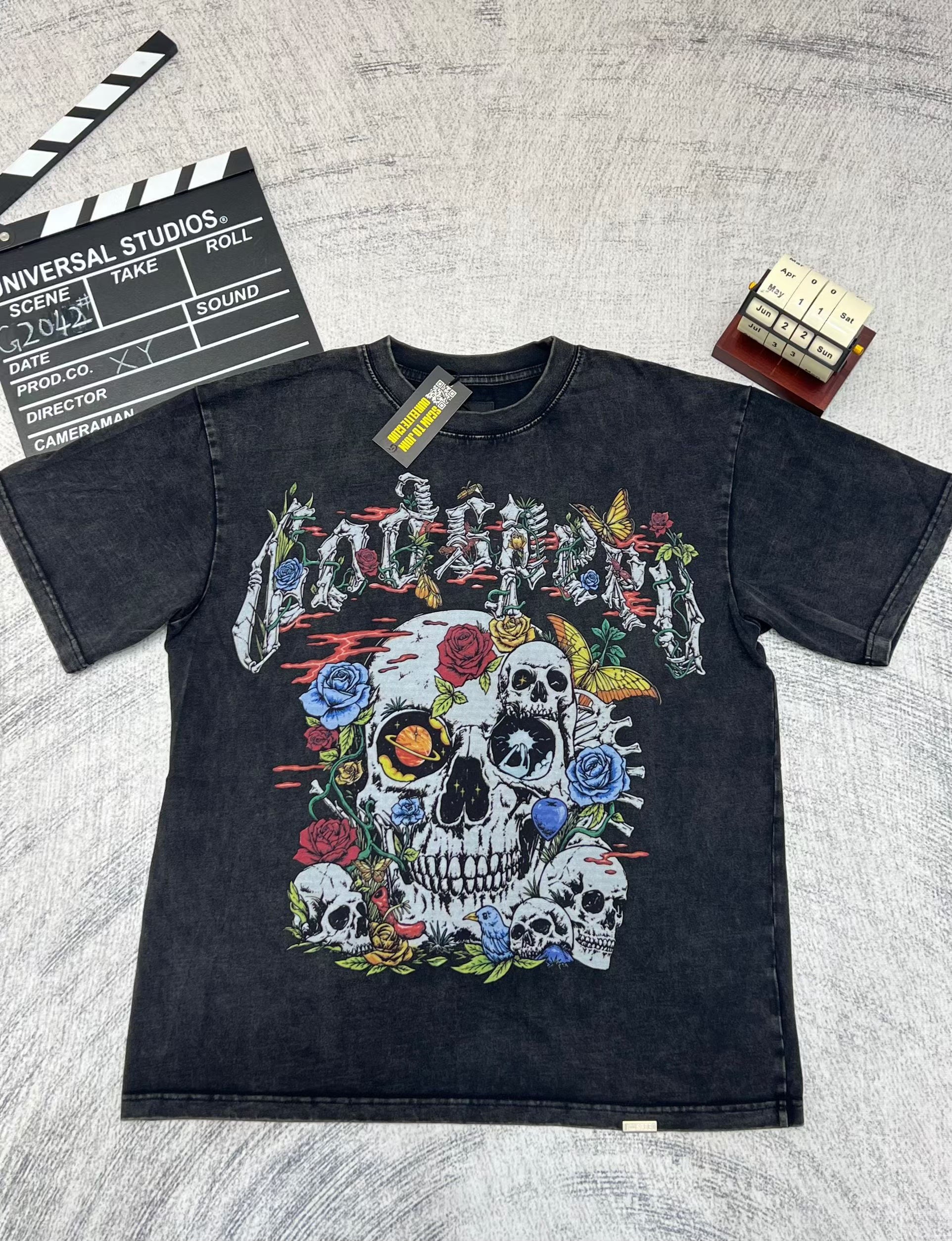 Godspeed Floral Skull Vintage Black T‑Shirt