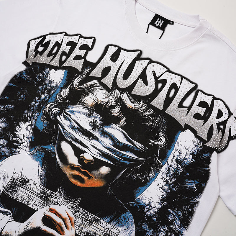 Life Hustlers Blind‑Folded Angel Graphic White T‑Shirt