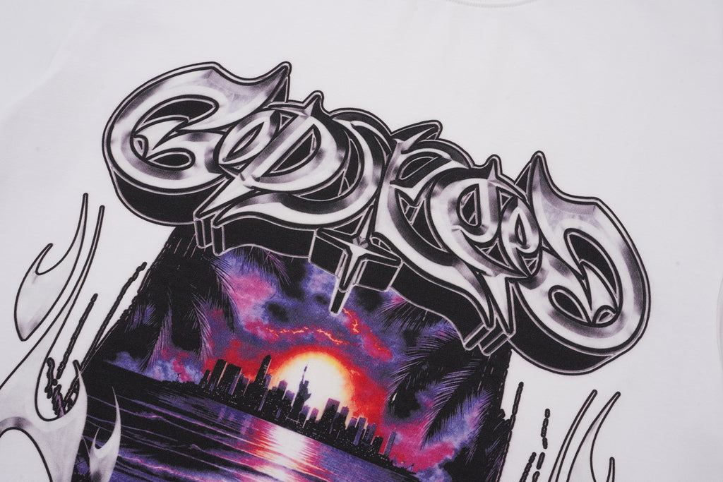 Godspeed Flame Graphic White T‑Shirt