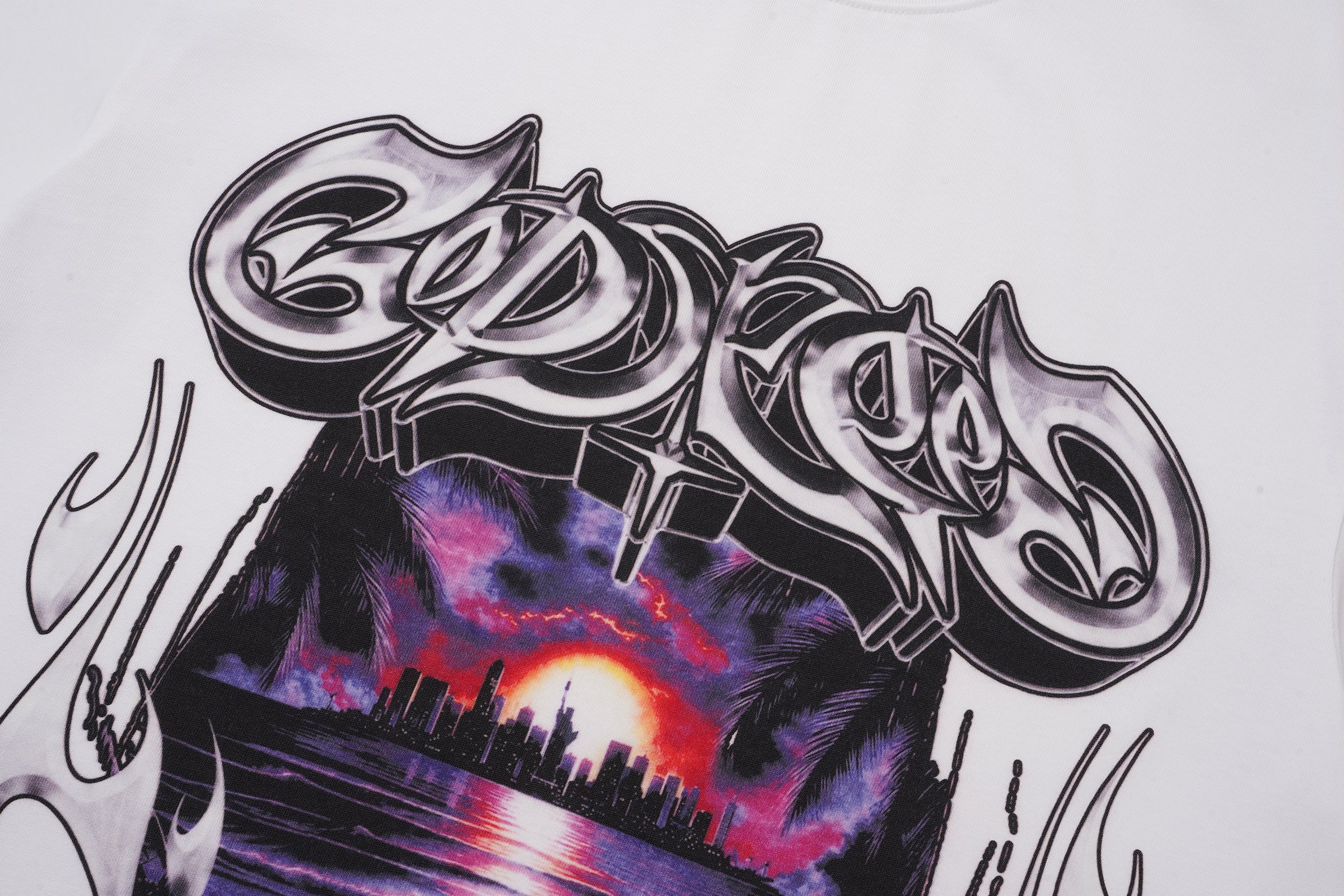 Godspeed Flame Graphic White T‑Shirt