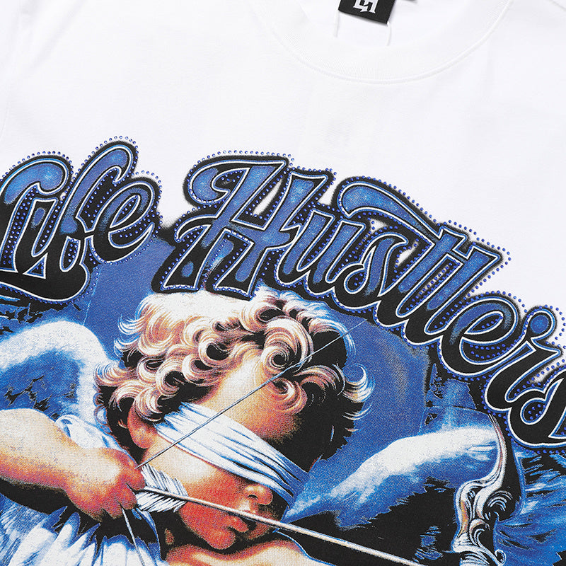 Life Hustlers Blue Cupid Graphic White Tee