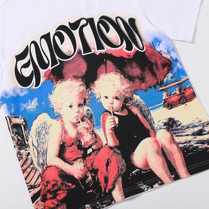 MIXED EMOTION Retro Figure Graphic Multi‑Color T‑Shirt