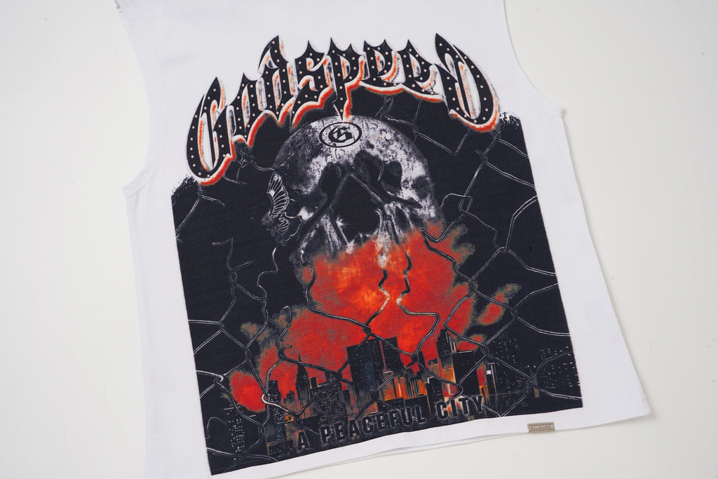Godspeed Skull Graphic White Tank Top