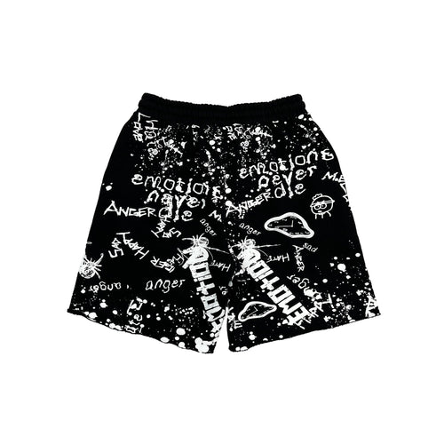 Emotions Never Die Graffiti Print Sweat Shorts