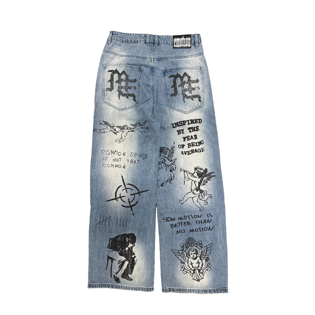MIXED EMOTION All‑Over Graphic Baggy Jeans