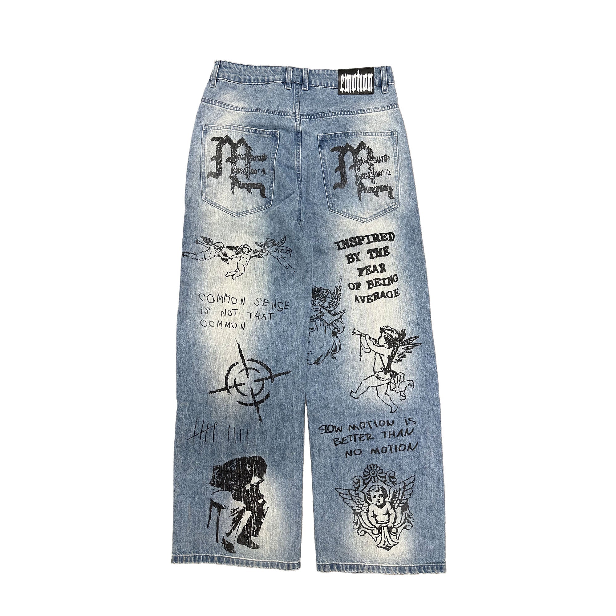 MIXED EMOTION All‑Over Graphic Baggy Jeans
