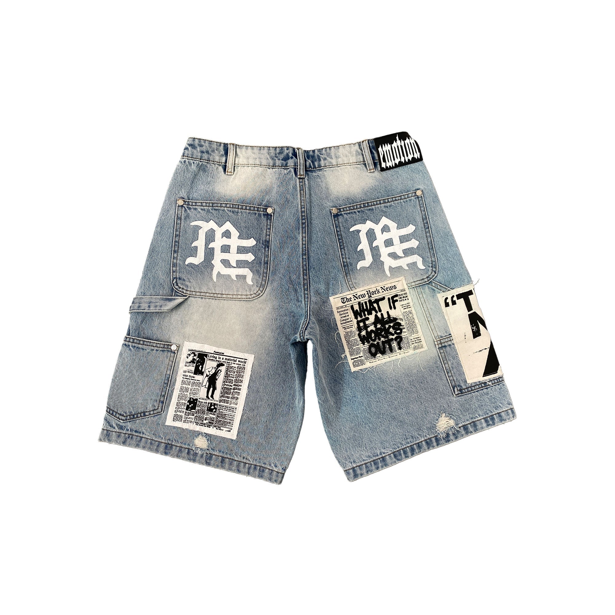 MIXED EMOTION Patchwork Distressed Denim Shorts
