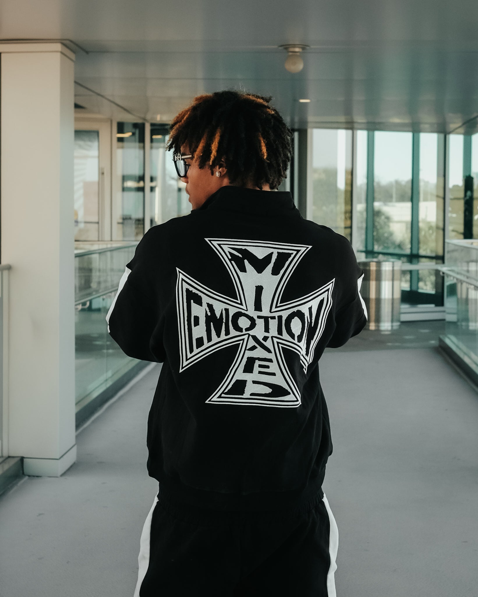 MIXED EMOTION Cross Logo Quarter‑Zip Sweatshirt