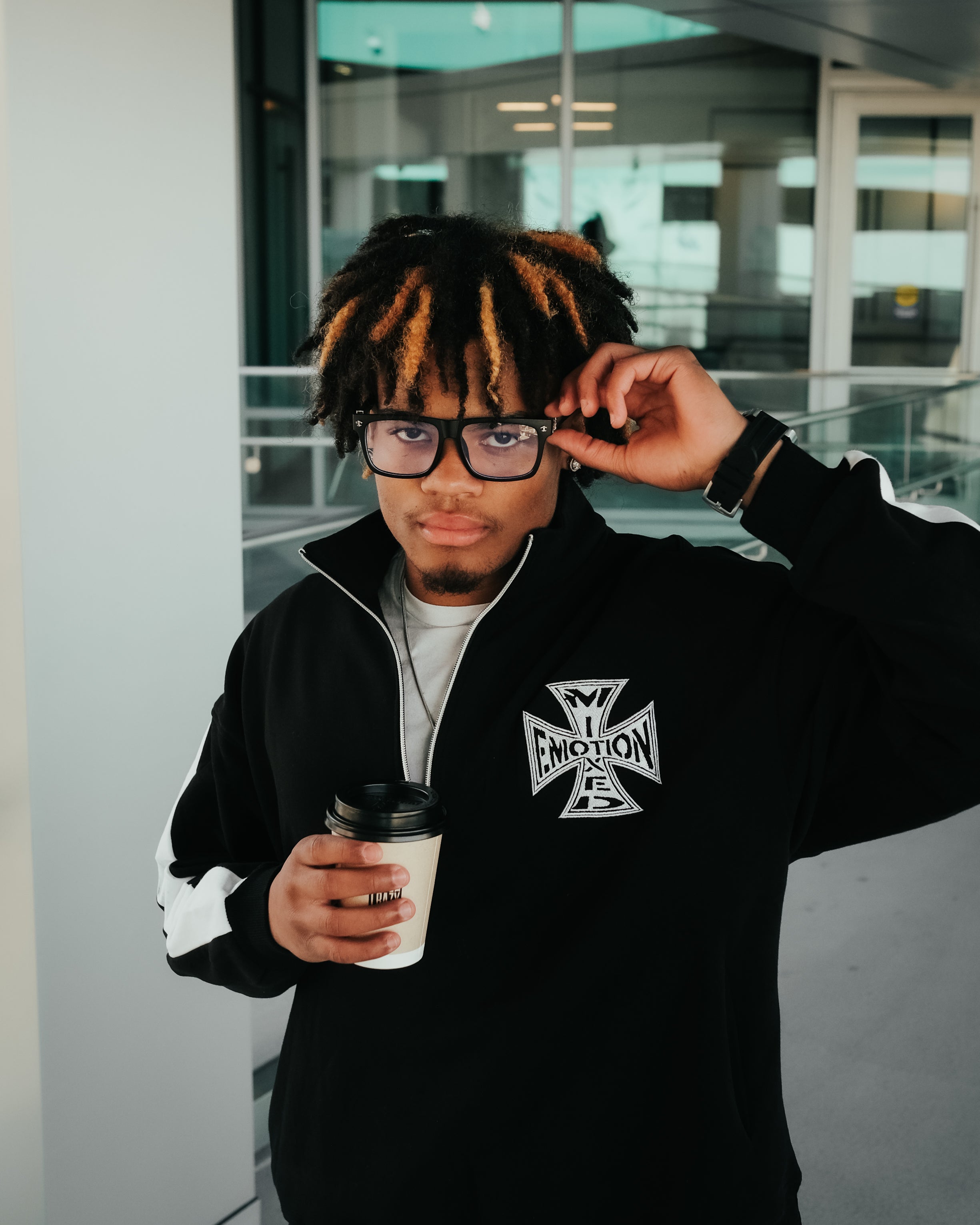 MIXED EMOTION Cross Logo Quarter‑Zip Sweatshirt